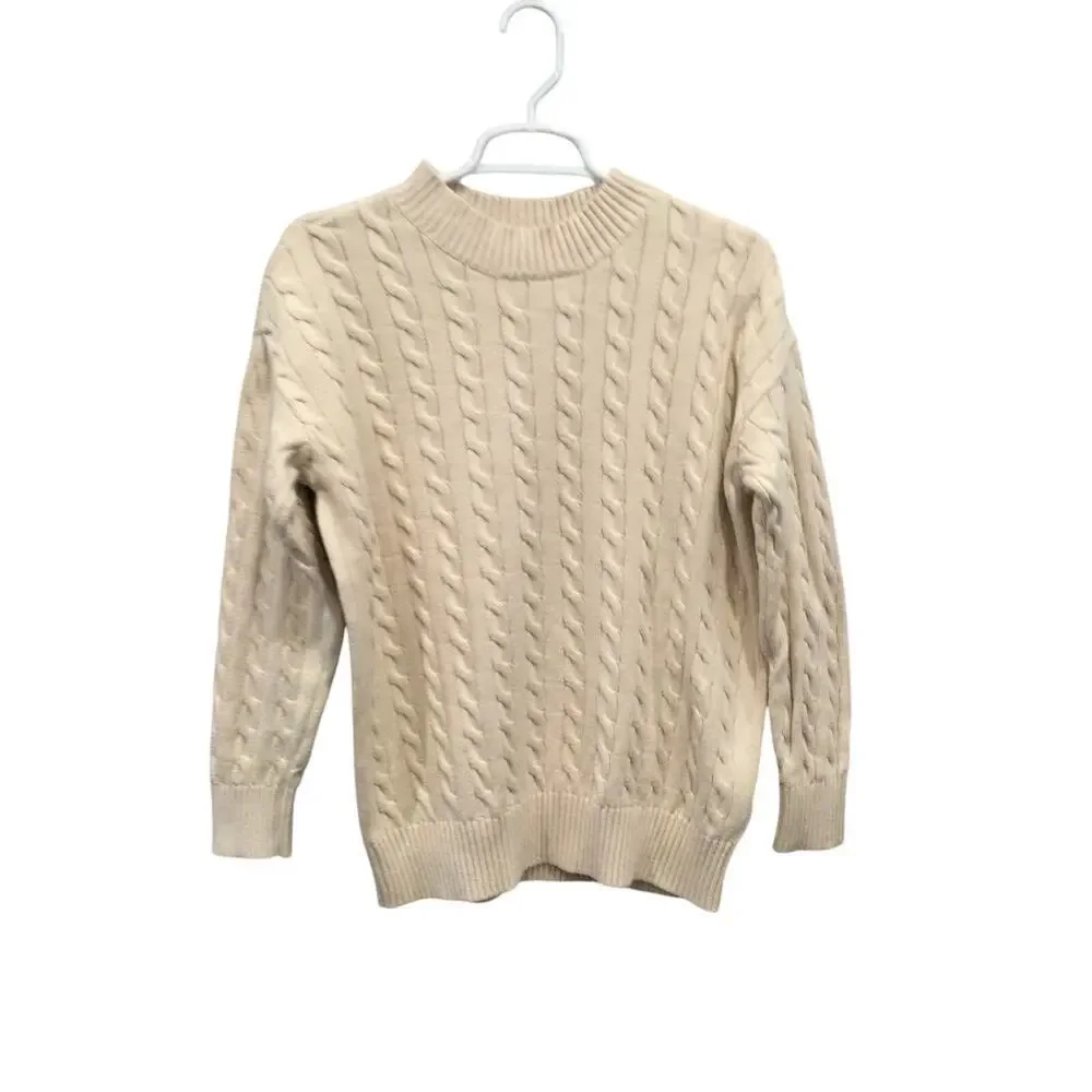 Gap Kids Fisherman Sweater Girl 14 16 Chunk Cable Knit Ivory Prep Organic Cotton